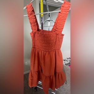 EUC Abercrombie and Fitch Smocked Orange Dress, Size LARGE.